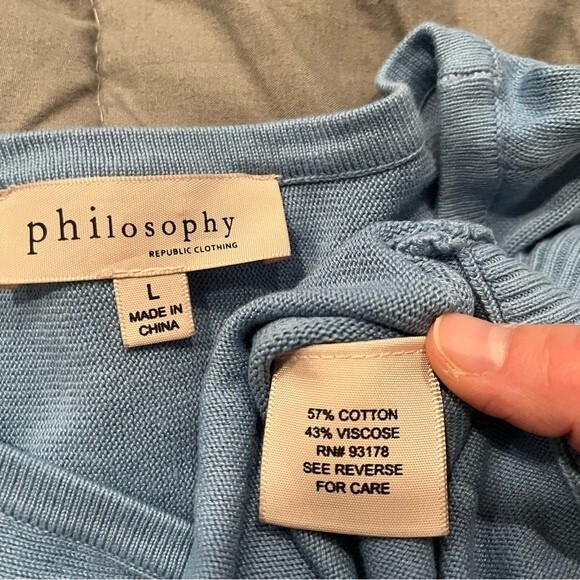 Philosophy Blue & White Tie Dye Cotton Dolman Sleeve Sweater Size Large - Picture 6 of 6